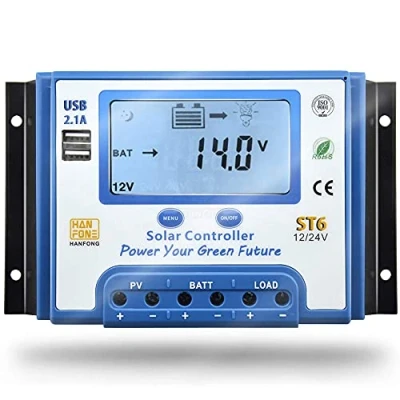 Immagine di SolaMr 20A Regolatore di Carica Solare 12V/24V Intelligente con Display LCD e Doppia Porta USB per Batteria Pannello