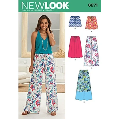 Immagine di Simplicity New Look 6271 Cartamodello per Gonna da Donna in Tre Lunghezze e Pantaloni o Pantaloncini, Taglia A (10 12 14 16 18 20 22), cartapesta, Bianco, Original Version