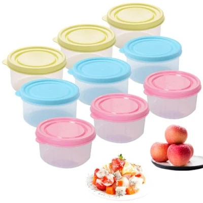Immagine di VIVIIHOO Piccole lattine con coperchio in plastica, set da 9 contenitori piccoli, a prova di perdite, impilabili, salvafreschezza 160 ml, adatti per microonde e congelatore(9 Circolare)