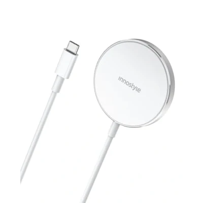 Immagine di Innostyle Magease Caricabatterie a induzione wireless da 15 W per iPhone, ricarica rapida e sicura, design compatto, ideale casa ufficio, compatibile con più modelli di iPhone (bianco)