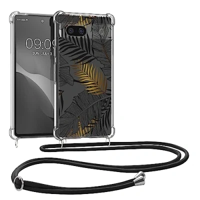Immagine di kwmobile Custodia Compatibile con Google Pixel 7a Cover Back Case in Silicone TPU Protezione Smartphone Cordino giallo/grigio/trasparente