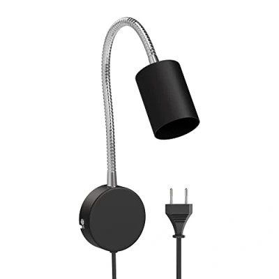 Immagine di ledscom.de lampada da lettura/parete WAIKA, collo d&#039;oca, interruttore, spina, nero opaco, 1x GU10 max. 15W, parete, faretto lettura,