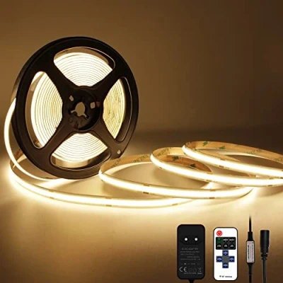 Immagine di TTWAY Striscia LED COB 5M, 2700K Bianco Caldo con Alimentatore GS, Telecomando RF, 480LEDs/m, Larghezza 8mm, CRI&gt;90, Luce per Bar, Feste, TV Decorazione Camera Letto