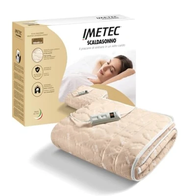 Immagine di Imetec Scaldasonno Singolo, 150 x 80 cm, Comando 2 Temperature, Tessuto Trapuntato, Lavabile a Mano e in Lavatrice 30C, Made Italy