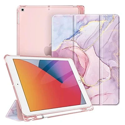 Immagine di FINTIE Custodia per iPad 10.2 Pollici 9a / 8a 7a Generazione (2021 2020 2019) con Built in Pencil Holder Sottile Leggero Semi Trasparente Cover Case Auto Sveglia/Sonno, Glittering Marble