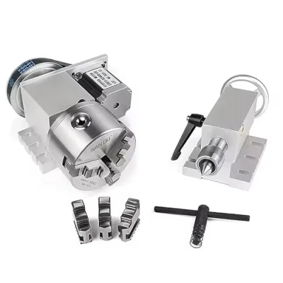 Immagine di RATTMMOTOR asse rotativo CNC, 4 K11 80 mm, con mandrino a 3 ganci, un rapporto di riduzione 6:1 contropunta da 65 per tornio fresatrice