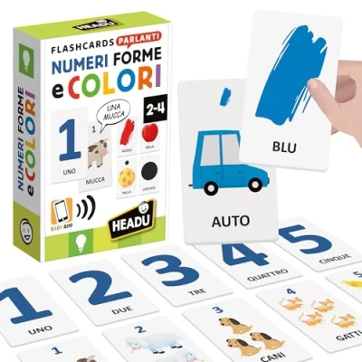 Immagine di HEADU Flashcards Parlanti Numeri, Forme e Colori, Sviluppa la Logica dei più Piccoli, Un Gioco Educativo per Bambini dai 2 ai 4 anni, Made in Italy