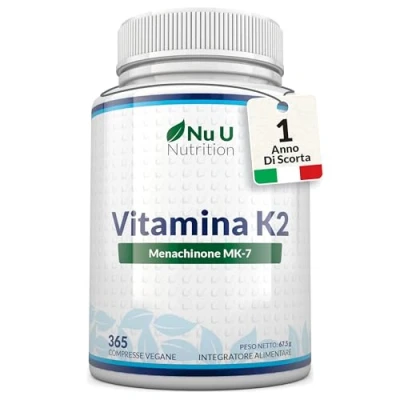 Immagine di Vitamina K2 MK7 200mcg 365 Compresse Vegane 1 Anno di Scorta Vit Menachinone MK 7 Nu U Nutrition