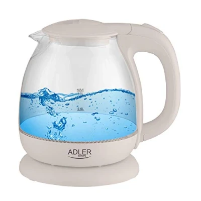 Immagine di adler AD 1283c Bollitore elettrico in vetro, piccolo, 1 l, 1100 W, illuminazione LED, colore: Beige