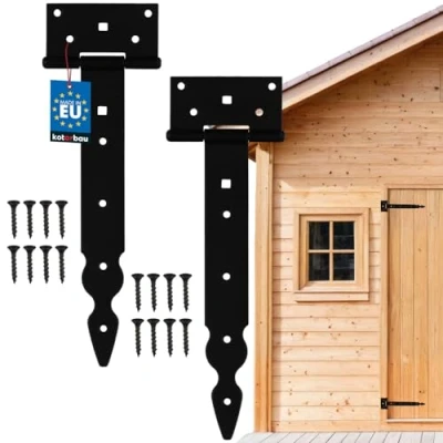 Immagine di KOTARBAU® Set di 2 cerniere a croce, cerniera T, colore nero, verniciate polvere, decorative, 250 mm