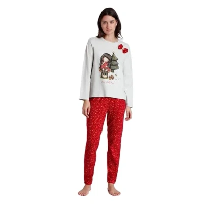 Immagine di Gorjuss Pigiama Donna Santoro Natalizio Invernale in Caldo Cotone Art. 60797 (IT, Testo, S, Regular, Grigio Diaspro)