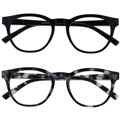 Immagine di OPULIZE Blu Lesebrille Blaulichtfilter 2er Pack Cool Rund Rahmen Federscharniere Verbessern Den Schlaf Computer Gaming Entspiegelt Schwarz Schildpatt Herren Damen BB5 1W +1.50