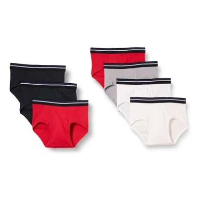 Immagine di Amazon Essentials Slip Intimo in Cotone Senza Etichetta Uomo, Pacco da 7, Bianco/Grigio/Rosso, S