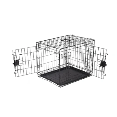 Immagine di Amazon Basics Gabbia per cani in metallo, Pieghevole,Rimovibile, con vassoio di base e doppio sportello, Nero, 76 x 48 53 cm