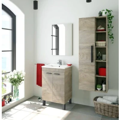 Immagine di Dmora Mobile sottolavabo con Due Ante e Uno Specchio, Colore Rovere, cm 50 x 80 40