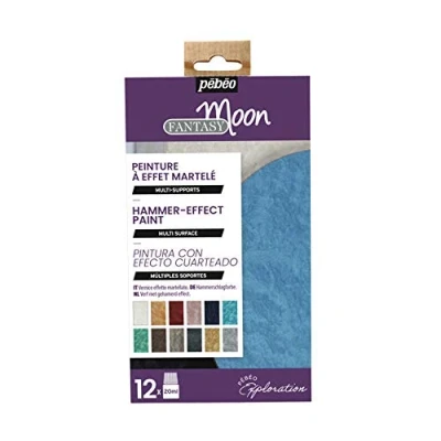 Immagine di Pebeo Set Scoperta Fantasy Moon Pittura Effetto Martellato Multi Supporto Ideale per la Creazione di Bigiotteria 12 Flaconi da 20 ml Colori Assortiti