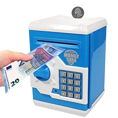 Immagine di Auped Salvadanaio elettronico con password, Mini Salvadanaio, Banca di Soldi Password per in Contanti, Monete, Meglio i bambini (Blu)