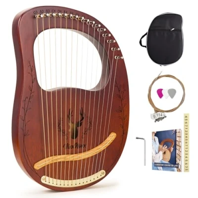Immagine di VixxNoxx Lyre Harp, kit per arpa in mogano a 16 corde, strumenti musicali corda con chiave accordatura, istruzioni l&#039;uso (lingua italiana non garantita) principianti e adulti