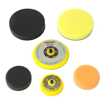 Immagine di Dino KRAFTPAKET Set upgrade composto da piastra di supporto 75 mm 125 e tamponi lucidanti. Adatto per lucidatrice eccentrica 9 650 W (640220, 640296) lucidatura auto