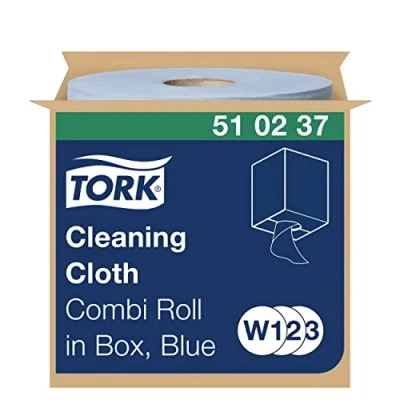 Immagine di Tork 510237 Panno per pulizia Premium, compatibile con i sistemi W1, W2 e W3, monovelo, 1 conf. x rotolo (1 152 m), colore blu