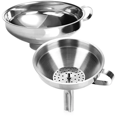 Immagine di COM FOUR® Set di imbuti da 2 pezzi in acciaio inossidabile 304 imbuto con setaccio per riempire i vasetti e altro (02 mix inossidabile)