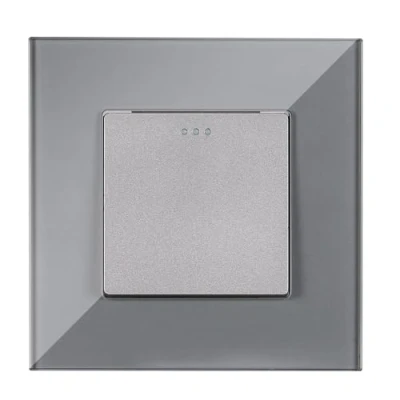 Immagine di Navaris Interruttore Pulsante Singolo Cornice Placca in Vetro Grigio per Pulsanti Interruttori Elettrici Accensione Spegnimento Luci Domestiche