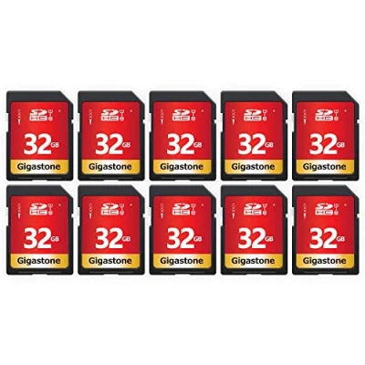 Immagine di Gigastone Scheda SD 32 GB, Set da 10, 10 custodie mini, Memoria SDHC 32GB 2 Pezzi, Velocità di Lettura Fino a 80 MB/sec, Classe U1 UHS I, Specialmente per Fotocamere Telecamera PC DSLR