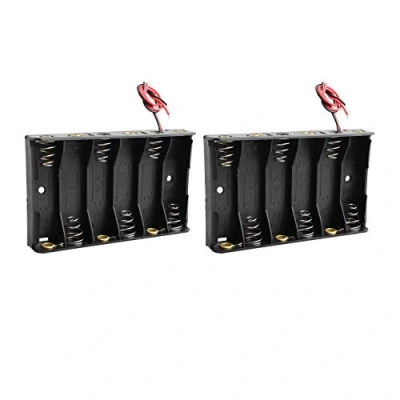 Immagine di HALJIA, 2 contenitori per batterie da 9 V AA, 6 x 1,5 V, in plastica, con cavi