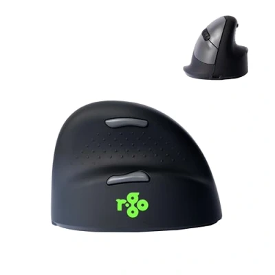 Immagine di R Go HE Break mouse ergonomico senza fili Bluetooth verticale Ergo, mano piccola, previene gomito del tennista/braccio RSI, click silenzioso per Windows/Mac/Linux, nero/argento