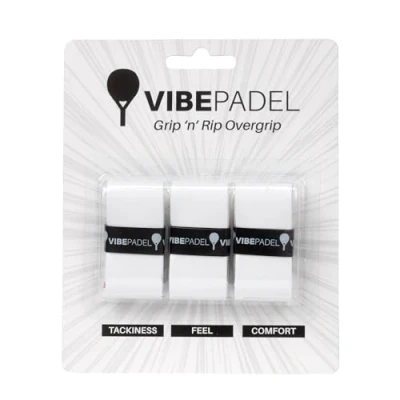 Immagine di VIBEPADEL Grip &#039;n&#039; Rip Padel Overgrip Antiscivolo per Racchette da Paddle, Pickleball, Squash, Badminton Confezione 3 Colori Multipli (Confezione Tutta Bianca)