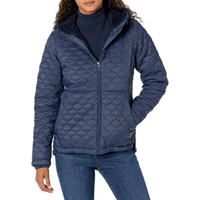 Immagine di Amazon Essentials Piumino Leggero con Cappuccio Impermeabile Foderato in Sherpa Donna, Blu Marino, XL