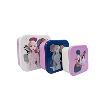 Immagine di My sweety pop Set di 3 scatole per merenda Frozen Pranzo box impilabili 11,5 cm Bambino Presepe, Scuola, Vacanze, Viola/Bianco