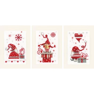 Immagine di Vervaco Grußkarten Wichtel, 3er Set, Zählmuster Cartoncini di Auguri con Schema numerato, Cotone, Multicolore, 10.5 x 15.0 0,3 cm, 3 unità
