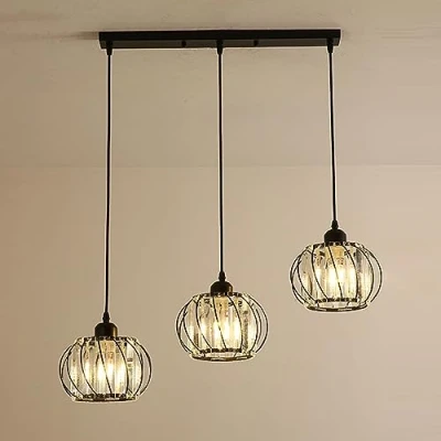 Immagine di KSHSAA Lampade a sospensione triple Lampada in cristallo creativo Lampadario soffitto per interni Soggiorno Sala da pranzo Isola della cucina moderna