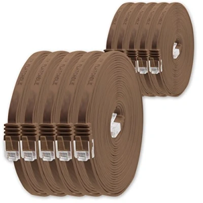Immagine di 1aTTack.de 0,25m marrone 10 pezzi Cavo di Rete Ethernet Cat6 Piatto Lan Gigabit RJ45 Cat 6 compatibile Cat5 Cat5e Cat7 Cat8