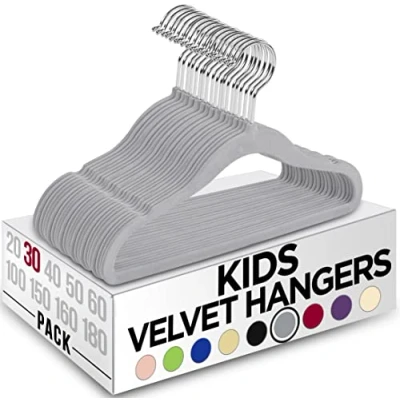 Immagine di Utopia Home Grucce per bambini in velluto, 28 cm, resistenti, armadio, perfette l&#039;uso quotidiano (Grigio, Confezione da 30)
