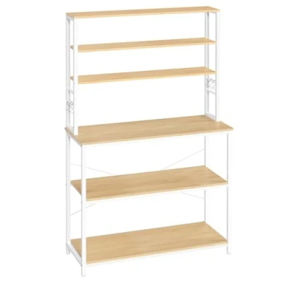 Immagine di VASAGLE Scaffale da Cucina, Supporto per Forno a Microonde, Portaoggetti 6 Ripiani con Ganci Bar, Struttura in Acciaio, Industriale, 40 x 100 167 cm, Colore Rovere e Bianco KKS039Y09