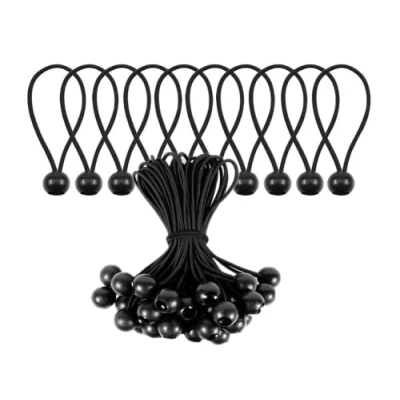 Immagine di Kellegour 50 Pezzi Tenditori Elastici,Elastici con Sfera,Tenditore per Tenda da Campeggio,Tendicinghia in Gomma 13CM,Tenditore Nero,per Tende,Teloni,Attrezzi Giardino,Poster, Striscioni