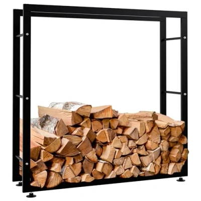Immagine di CLP Esclusivo portalegna KERI V2 in metallo, seconda scelta, fino a 8 misure e 2 colori Colore:nero, Dimensione:25x100x100 cm