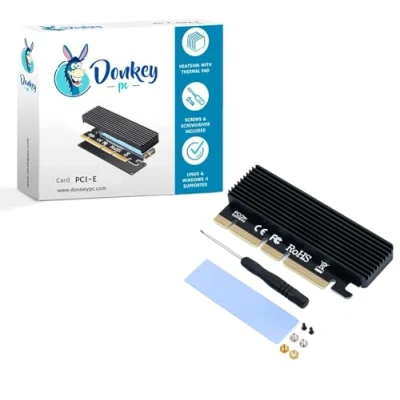 Immagine di Donkey pc NVMe Mv2 SSD a PCIe X16/X8/X4 Scheda con dissipatore di calore in alluminio. Adattatore M.2 nvme. Supporta x4 x8 x16 Slot per M Key B+M