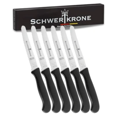 Immagine di Schwertkrone Solingen Set di 6 Coltelli da Tavola Acciaio Inox per Pane, Panini, Verdure ecc. Colazione Prodotti in Germania