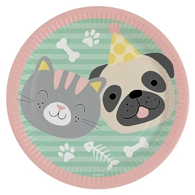 Immagine di amscan 9906541 66 Confezione da 8 piatti rotondi per feste di compleanno Hello Pets, in carta, 23 cm