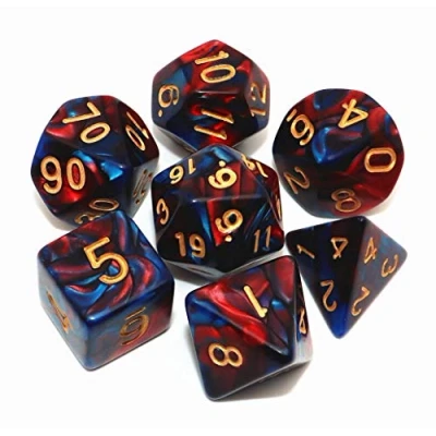 Immagine di CREEBUY, Set di dadi poliedrici rossi e blu per Dungeon Dragons, D&amp;D, giochi ruolo, con D20 D12 D10 D9 D8 D6 D4