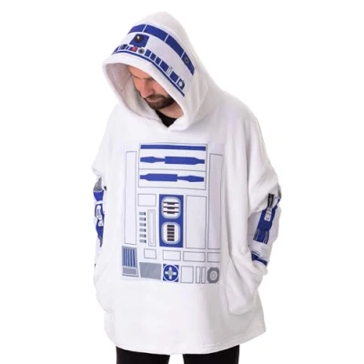 Immagine di Star Wars Felpa con Cappuccio Coperta indossabile Unisex R2D2 Pullover Bianco per Adulti Grafica del droide astromeccanico