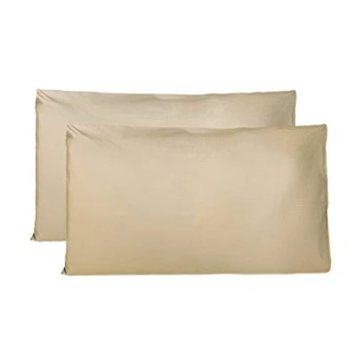 Immagine di Coppia di Federe 100% Puro Cotone 40x80 CM, Set 2 Tessuti per Cuscino Letto Made in Italy, Chiusura a Busta, Tinta Unita, Misura Standard Beige