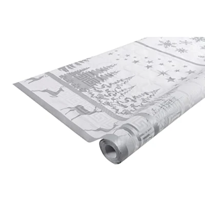 Immagine di Pro Nappe Rif. R480682I 12 tovaglie usa e getta Carta damascata in rotolo 6 m di lunghezza x 1,20 larghezza Decorazione natalizia argento dal motivo universale chic