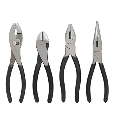 Immagine di Amazon Basics, Set di 4 pinze, con tronchese, nero, argento