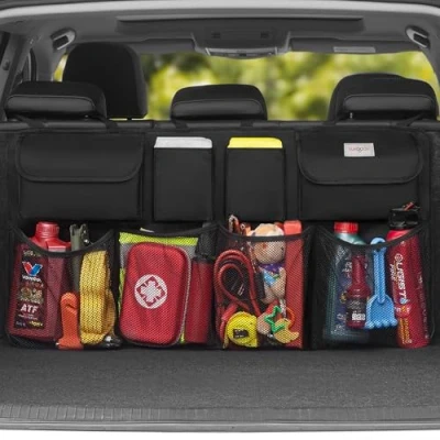 Immagine di SURDOCA Organizer Auto Portaoggetti [7 Volte Aggiornamento] Super capacità Borsa Auto, Equipe with [Robusta Tete Elastica &amp; 4 Stick Magico] Tasca Auto,Nero