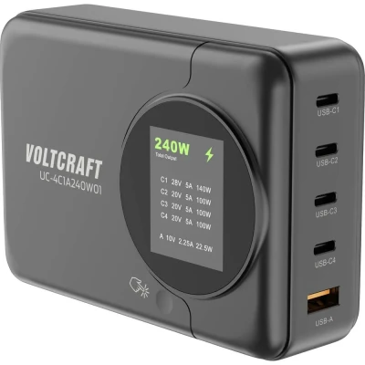 Immagine di VOLTCRAFT UC 4C1A240W01 Stazione di carica USB 240 W C®, A Consegna potenza 3.0 Nero Ambiente interno GaN, Power Delivery (USB PD), Caricatore