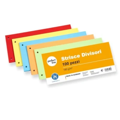 Immagine di perfect line 100 Strisce divisori raccoglitori ad anelli A4, classificatori per documenti ufficio in cartone riciclato, Segna pagina Made Germany, 5 colori, forati
